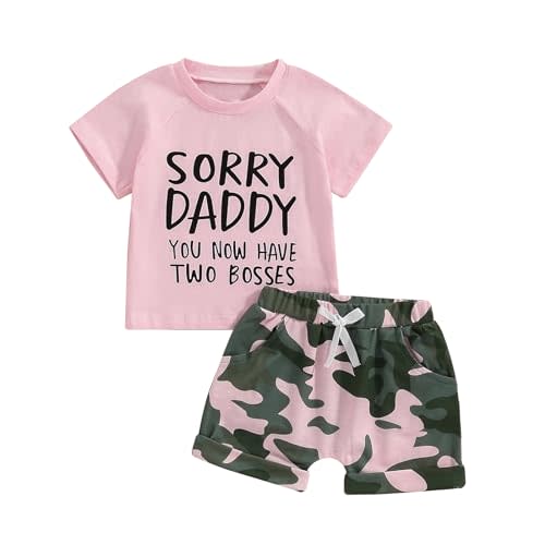 Fernvia Toddler Girls Clothes 1T 2T 3T 4T 5T Summer Outfits Baby Kids Short Sleeve T-Shirt Tops & Camouflage Shorts Sets