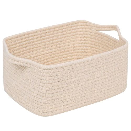 CubesLand Cube Storage Organizer Basket Bin, Cube Shelf Shelves Cotton Rope Basket, Durable Woven Rectangular Basket for Organizing, Nursery Toys Basket, 14x10x7.08IN Beige Basket