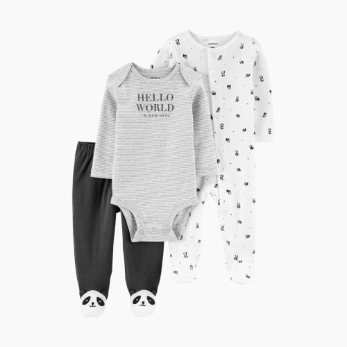 Carter's 3-Piece Bodysuit & Footed Pant Set - Grey Hello World/Panda, Newborn