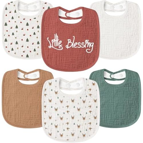 Susurration Muslin Baby Drool Bibs 6Pack Soft Square Adjustable Baby Bandana Bibs for Unisex Girls & Boys