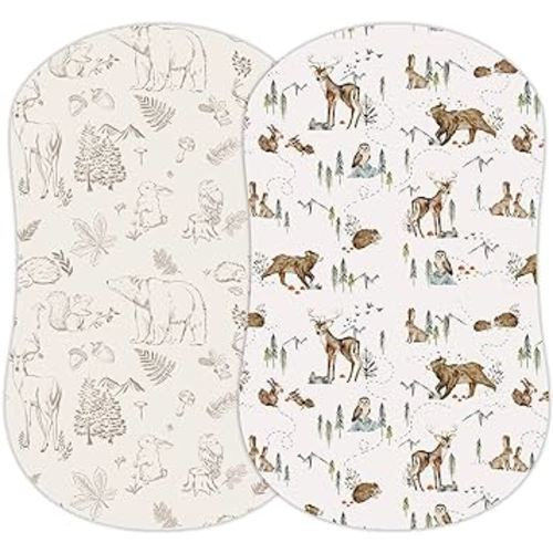 Baby Bassinet Sheets for Boy, Girl (Magic Forest) 2-Pack - Fitted Bedside Bassinet Sheets - Buttery Soft Cotton Blend for Standard Mattress Pad - Compatible with Halo BassiNest