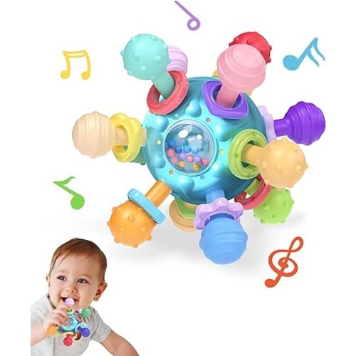 Baby Montessori Teething Toys for 0-6 6-12 Months, Baby Rattle Chew Sensory Toys for Babies 0 3 6 9 12 18 Months, Baby Teether Newborn Infant Toys Gifts for 1 2 Year Old Boys Girls
