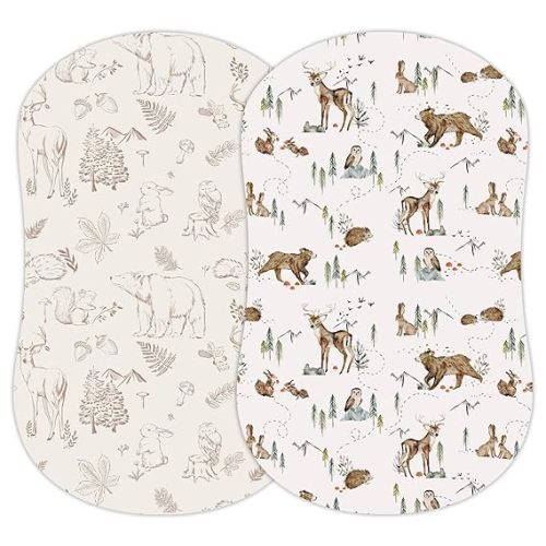 Baby Bassinet Sheets for Boy, Girl (Magic Forest) 2-Pack - Fitted Bedside Bassinet Sheets - Buttery Soft Cotton Blend for Standard Bassinet Mattress Pad - Compatible with Halo Bassinest