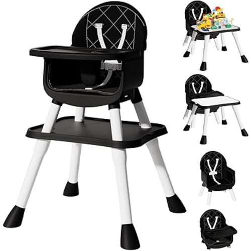 6 in 1 Baby High Chair, Convertible Highchair for Babies and Toddlers (Black)