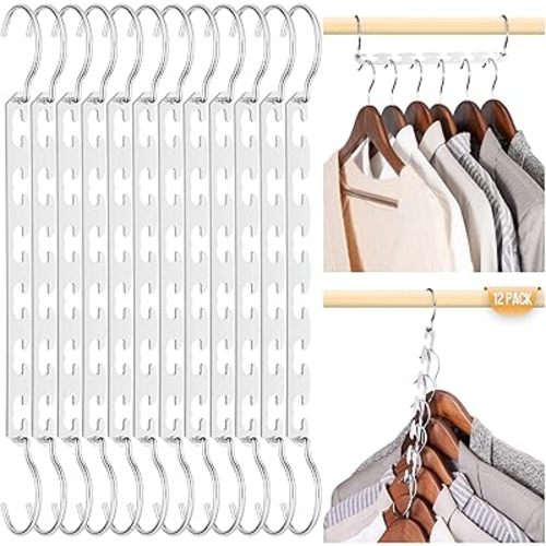 HOUSE DAY Closet Organizers and Space Saving Stainless Steel Magic Hangers - 12 Pack Upgraded Sturdy Multiple Hangers in One Space Saver - College Dorm Room Essentials