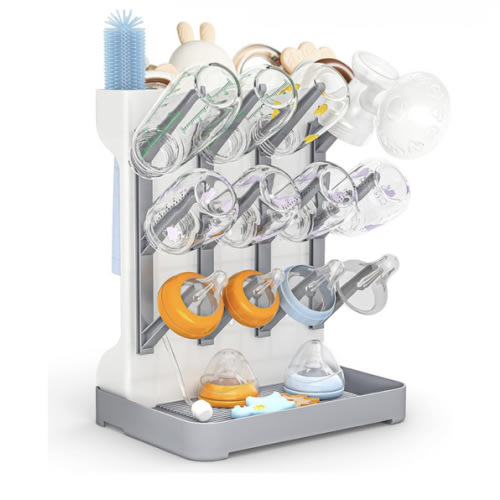 GoMaihe Baby Bottle Drying Rack: Space Saving Vertical Bottle Dryer Holder - Baby Accessories Storage Stand Organize Brushes Pacifiers on Countertop - BPA-Free - Gray
