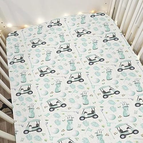 Golf Baby Crib Sheets for Boy Girl 28"x52" Sports Golfing Soft Stretchy Fitted Crib Mattress Cover Golf Lovers Gift Nursery Baby Sheet for Standard Crib and Toddler Bed Mattress Green