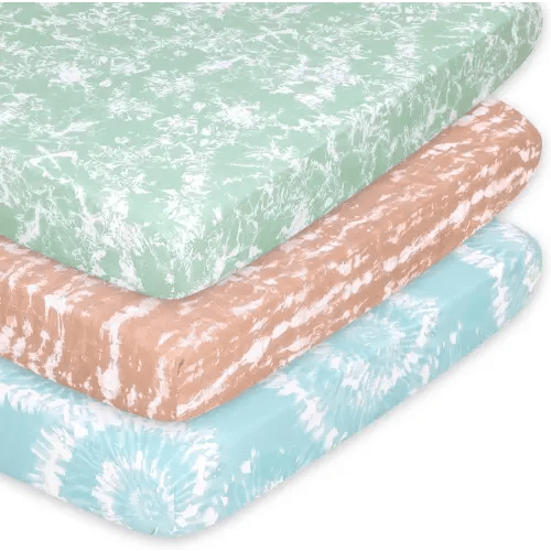 The Peanutshell Pack n Play Sheets, Fitted Mini Crib Sheets, Playard Sheets, Playpen, Portable Crib Bedding for Boy or Girl, Boho Tie Dye 3 Pack