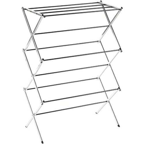 Displays By Jack Portable Collapsible Clothing Dry Rack, Retractable Drying Rack for Clothes, Lingerie, Towels, Linens, Laundry Home Apartment, Metal Chrome Finish