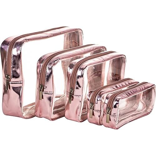 TSA Approved 5-Piece Diaper Bag Organizer Pouch Set Clear Waterproof TPU Kids Toiletry Storage Set Travel Packing Clutch Cube Bags for Baby Nursing