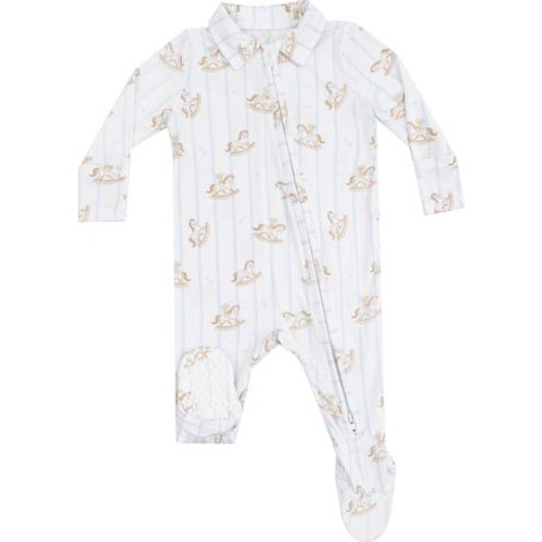 Rocking Horse Print Collared Zip Footie, 0-3M