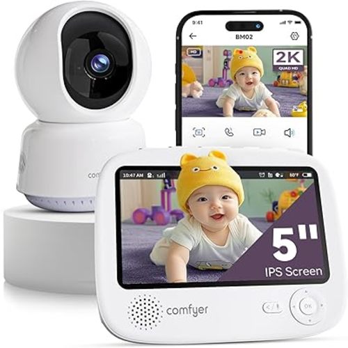 4 Split-Screen Smart Baby Monitor with 2K Camera and Audio, Hybrid 2.4G Wi-Fi & No Wi-Fi Connection, Night Vision, Motion Detection, Free Smart Phone App, Works with iOS, Android