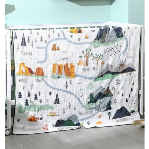 National Parks Muslin Blanket 47 x 47 Inch Warm Soft Cotton Muslin Swaddle Blanket Nursery Swaddling Wrap Quilt for Bedding Gift, Cold Weather, Adventure Hiking Camping Lovers
