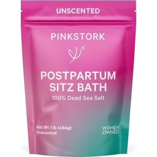 Pink Stork Postpartum Sitz Bath Soak: Dead Sea Salt for Perineal Care & Cleansing, Postpartum Recovery, Labor and Delivery Essentials, Women-Owned, Unscented, 16 oz