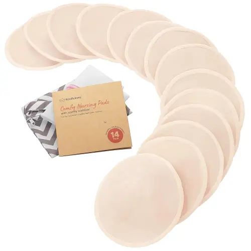 Organic Nursing Pads - 14 Washable Viscose Derived from Bamboo Breastfeeding Pads, Wash Bag, Reusable Breast Pads for Breastfeeding, Nipple Pads for Breastfeeding Essentials(Bare Beige, M 3.9")
