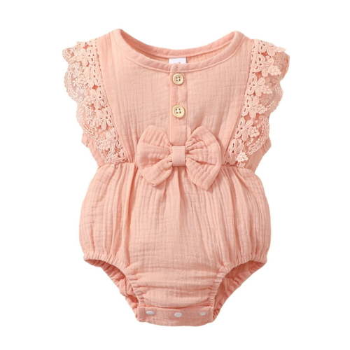 Actgleam Baby Girl Lace Ruffled Sleeveless Romper Summer Cotton casual Cute Jumpsuit,Pink,0-3M