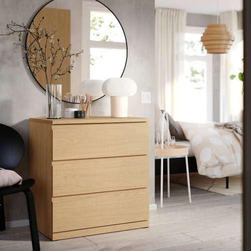 STORKLINTA 3-drawer chest - oak effect/anchor/unlock function 27 1/2x18 7/8x29 1/2 "