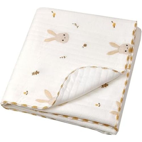 3 Layer Cotton Baby Blanket Warm Toddler Quilt Lightweight Baby Bedding for Girls and Boys (Rabbit, 85x85CM)