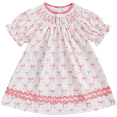 Toddler Baby Girl Summer Dresses Cute Bow Ruffle Short Sleeve Embroidery Pleated Smock Bubble Tutu Skirts Clothes