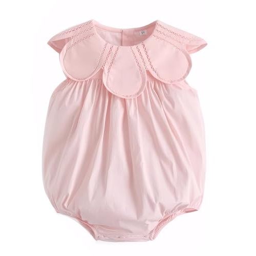 Twoflower Toddler Baby Girl one piece rompers Of Cotton,1st birthday girl outfit with collar pink Sleeveless jumpsuits
