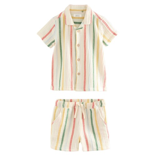 Kids' Stripe Cotton Seersucker Camp Shirt & Drawstring Shorts Set, 12-18M
