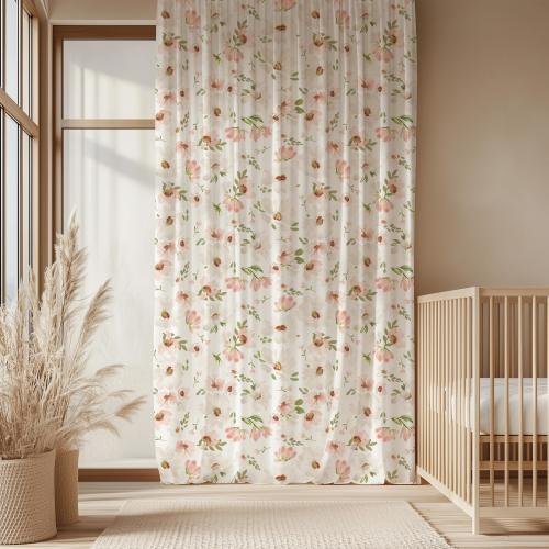 Curtains for Nursery Girl - Pink Watercolor Floral Baby Curtains - Nursery Decor - Sheer Black Out Flower Curtains - Curtains Nursery White