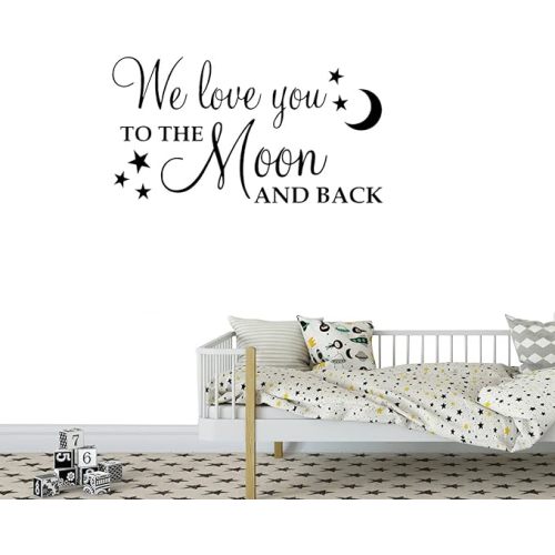 We Love You to The Moon and Back Wall Decal Nursery Wall Stickers Home Decor D087 (Black)