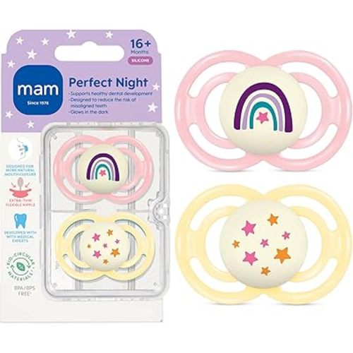 MAM Perfect Baby Premium Pacifier 16+ Months, Extra Thin Nipple, 2 Pack