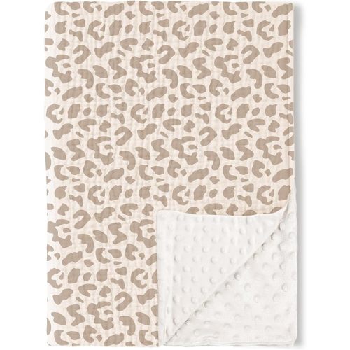 Konssy Baby Blankets for Unisex Boys Girls, Super Soft Nursery Minky Blankets with Muslin Cotton Front and Dotted Fleece Backing, Printed Bed Throws Newborn - Leopard