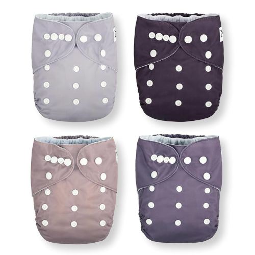 Nora's Nursery Cloth Pocket Diapers 4 Pack with 4 Inserts - Waterproof Cover, Washable, Reusable & One Size Adjustable Pocket Diapers for Newborns and Toddlers - Amethyst
