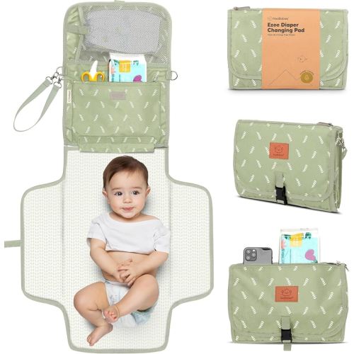 KeaBabies Portable Diaper Changing Pad - Large Waterproof Baby Changing Mat, Compact Travel Diaper Clutch, Functional Pockets Fit Newborn Essentials, Wipeable & Padded Baby Changer (Acacia)