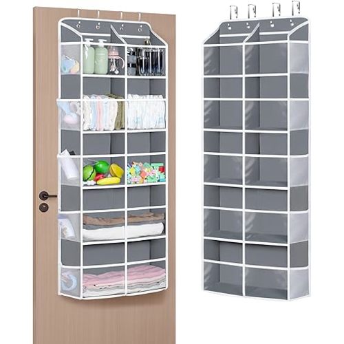 Univivi Over The Door Organizer Storage, Extra Large 5 Tiers Door Hanging Organizer with Clear Deep Pockets, Behind the Door Storage for Nursery, Baby Essentials Daily Use, Bedroom, Bathroom (Grey)