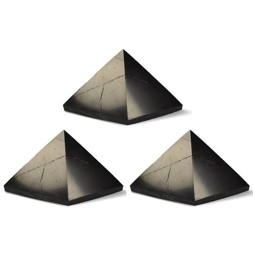 3 pcs Authentic Shungite Pyramid Polished, 50 mm / 1.96" Real Shungite Stones Shungite Crystal Pyramid Home Protection Room Decor Office Decor Authentic Crystals Black Pyramid