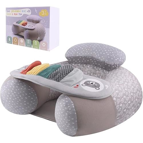 Baby Inflatable Seat with Cover for Babies 3-36 Months, Portable Baby Chair Sit Me Up Floor Seat with Detachable Activity Sensory Tray, Baby Seats for Sitting up, Piano