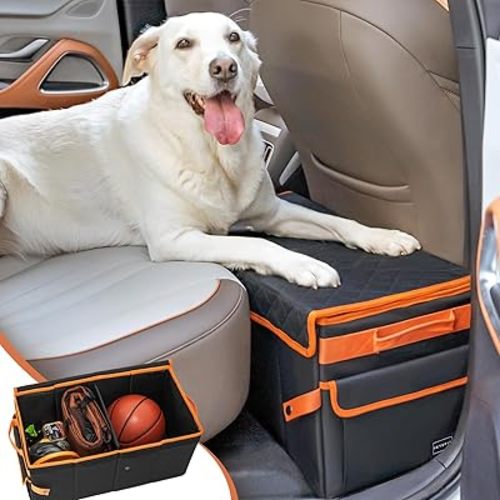 PETSFIT Back Seat Extender for Dogs, Dog Car Seat Extender with Storage, Collapsible Large Dog Car Seat for Dogs Up to 90 LBS (Black)