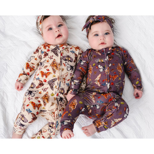 Butterflies Moths BAMBOO Baby Pajamas, Matching TWINS Bamboo Sleepers, Moth Pajamas, Cute Baby Girl Pajamas, Woodland Baby Zippy Romper