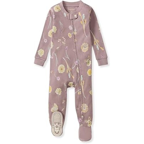 Burt's Bees Baby Girls Sleeper Pajamas, 100% Organic Cotton, One-piece PJs, Diagonal Zip Up Jumpsuit, Snug Fit Footie