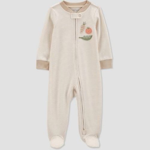 Carter's Just One You®️ Baby Boys' Striped Vegetables Sleep N' Play - Ivory Newborn: Cotton Footed Pajamas, Two-way Zipper