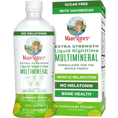 MaryRuth Organics Extra Strength Nighttime Liquid Multimineral | Sugar Free | Calm Magnesium Citrate | NO Melatonin | Calcium Magnesium Zinc | Muscle Relaxation | Lemonade Flavor | Vegan | 32 Serving
