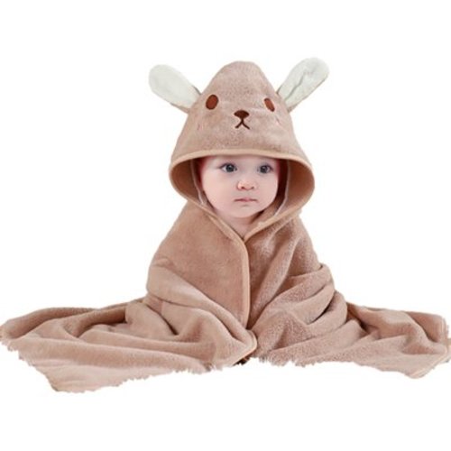 QUDDERR Baby Hooded Towel Soft Coral Fleece Bath Towel for Newborn Girls Boys Spring Fall Bath Blanket