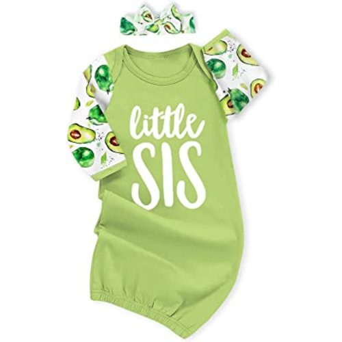 AMAWMW Newborn Baby Girl Little Sister Sleeper Gown Stripe Long Sleeve Nightgown Pajamas Gifts Stuff Essential Outfit