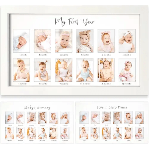 My First Year Photo Frame,12 Months Baby Picture Frame for Newborn Girl,Boy-Baby Shower Gifts Keepsakes,Monthly Baby's One Year Birthday Milestone,1st Nursery Photo Collage Display Board(Alpine White)