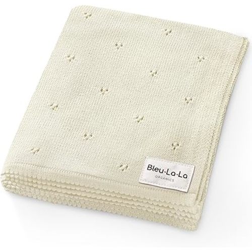 Organic Unisex Pointelle Receiving Swaddle Blanket for Boys & Girls - 100% Luxury Organic Soft Cotton Knit Warm Cuddle Stroller Crib Blanket for Newborns, Infants, & Toddlers (Butter Cream)