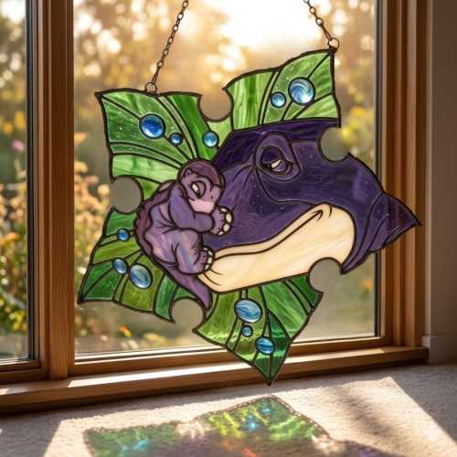The Land Before Time Inspired Littlefoot and Mother Cartoon Tree Star Resin Suncatcher, Unique Gift For Mom and Grandma