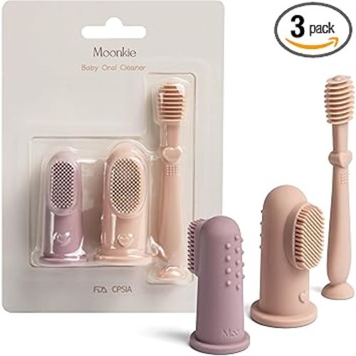 Moonkie Baby Finger Toothbrush Tongue Oral Cleaner Kit for 3 Months +, 3 Pcs (Blush/Pale Mauve/Blush)