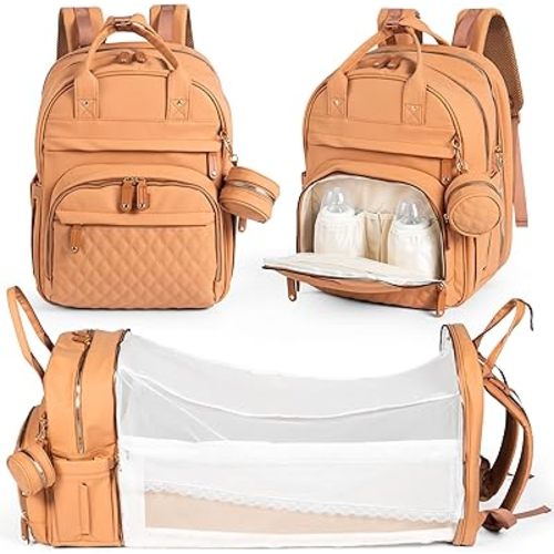 Vegan Leather Diaper Bag with Built-In Changing Station - Versatile Waterproof Travel Backpack Thermal Pockets, Pacifier Case, Stroller Straps, Baby Bags for Girls & Boys, Baby Bag Backpack