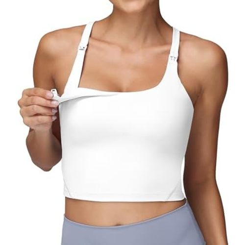 Foucome Nursing Tank Tops for Breastfeeding Y-Back Racerback Longline Maternity Sports Bra Workout Crop Top