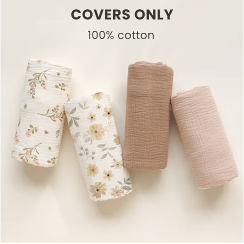Konssy Muslin Baby Lounger Cover 2 Pack, 100% Cotton Newborn Lounger Cover, Soft and Breathable Baby Nest Slipcover for Boys Girls (Peach, Flowers)