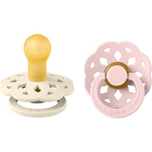 BIBS Pacifiers - Boheme Collection | BPA-Free Baby Pacifier | Made in Denmark | Set of 2 Ivory/Blossom Color Premium Soothers | Size 0-6 Months