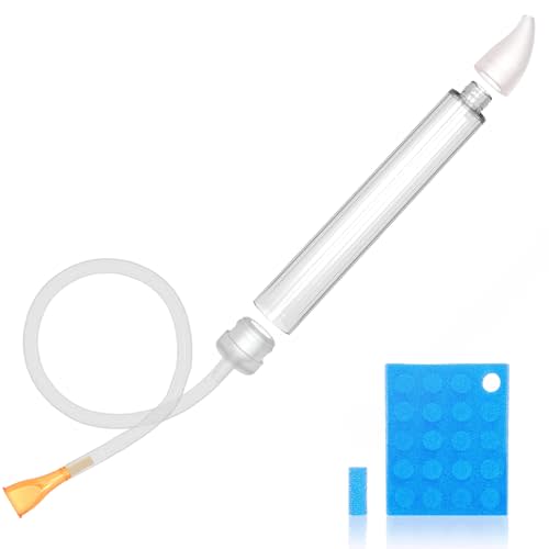 Baby Nasal Aspirator with 24 Replacement Filters - Soft Silicone Tip Nose Sucker for Newborns and Toddlers - Manual Suction for Quick Relief from Congestion - BPA-Free Transparent Mucus Extractor